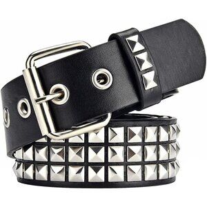 Women's Black Metal Punk Rock Rivet Belt with Bright Pyramid Studded